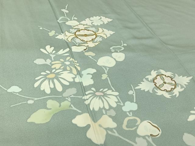平和屋着物▽訪問着　単衣　駒刺繍　草花文　金彩　正絹　逸品　AABK7188jh