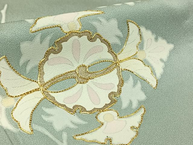 平和屋着物▽訪問着　単衣　駒刺繍　草花文　金彩　正絹　逸品　AABK7188jh