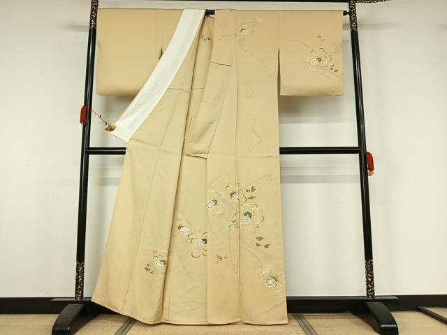 平和屋着物▽訪問着　単衣　草花文　金彩　正絹　逸品　AABK7190jh