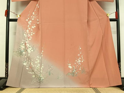 平和屋着物▽訪問着　単衣　友禅　流水花文　暈し染め　金銀彩　正絹　逸品　AABK7191jh