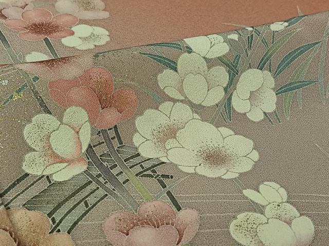 平和屋着物▽訪問着　単衣　友禅　流水花文　暈し染め　金銀彩　正絹　逸品　AABK7191jh