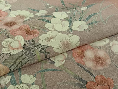 平和屋着物▽訪問着　単衣　友禅　流水花文　暈し染め　金銀彩　正絹　逸品　AABK7191jh