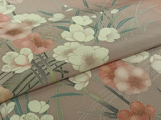 平和屋着物▽訪問着　単衣　友禅　流水花文　暈し染め　金銀彩　正絹　逸品　AABK7191jh