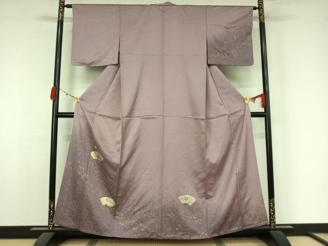 平和屋着物▽訪問着　単衣　駒刺繍　地紙宝尽くし文　暈し染め　金銀彩　正絹　逸品　未使用　AABK7192jh