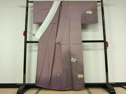 平和屋着物▽訪問着　単衣　駒刺繍　地紙宝尽くし文　暈し染め　金銀彩　正絹　逸品　未使用　AABK7192jh