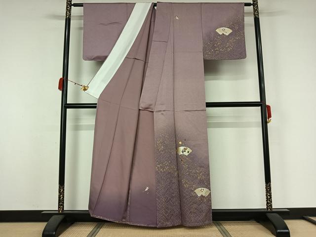 平和屋着物▽訪問着　単衣　駒刺繍　地紙宝尽くし文　暈し染め　金銀彩　正絹　逸品　未使用　AABK7192jh