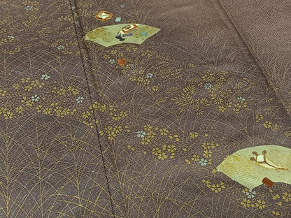 平和屋着物▽訪問着　単衣　駒刺繍　地紙宝尽くし文　暈し染め　金銀彩　正絹　逸品　未使用　AABK7192jh