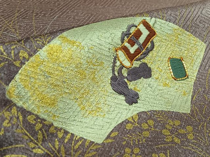 平和屋着物▽訪問着　単衣　駒刺繍　地紙宝尽くし文　暈し染め　金銀彩　正絹　逸品　未使用　AABK7192jh