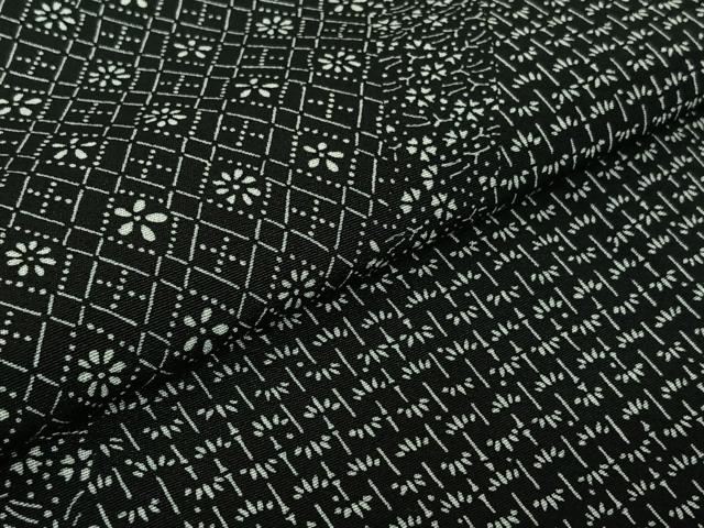 平和屋着物▽上質な小紋　単衣　笹竹花文　黒地　正絹　逸品　AABK7193jh