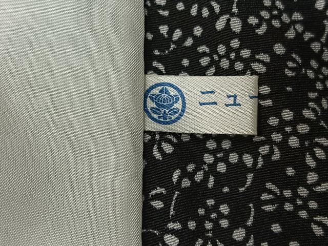 平和屋着物▽上質な小紋　単衣　笹竹花文　黒地　正絹　逸品　AABK7193jh