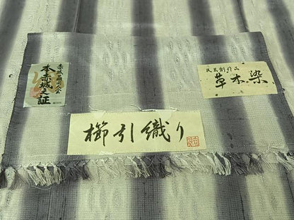 平和屋着物▽十日町 名門青柳謹製　赤城紬　単衣　櫛引織り　草木染　間道　反端付き　正絹　逸品　AABK7194jh
