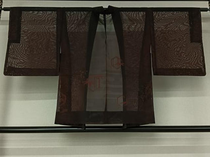 平和屋着物▽羽織　スリーシーズン　春夏秋　塵除け　亀甲笹竹文　黒地　正絹　逸品　未使用　AABK7196jh