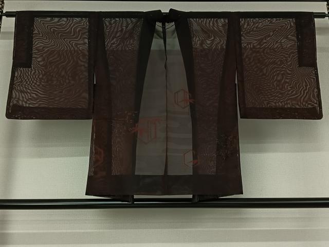 平和屋着物▽羽織　スリーシーズン　春夏秋　塵除け　亀甲笹竹文　黒地　正絹　逸品　未使用　AABK7196jh