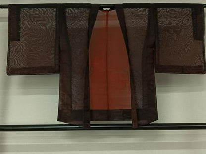平和屋着物▽羽織　スリーシーズン　春夏秋　塵除け　亀甲笹竹文　黒地　正絹　逸品　未使用　AABK7196jh