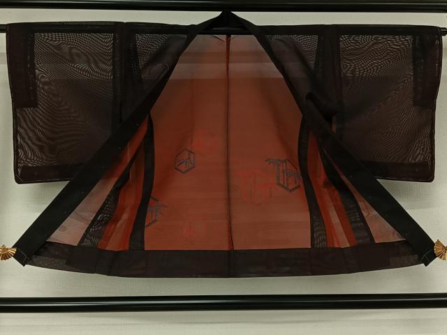 平和屋着物▽羽織　スリーシーズン　春夏秋　塵除け　亀甲笹竹文　黒地　正絹　逸品　未使用　AABK7196jh