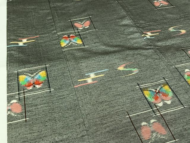 平和屋着物▽上質な紬　単衣　舞蝶文　正絹　逸品　AABK7197jh