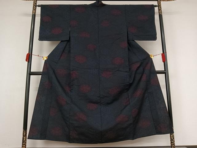 平和屋着物▽上質な紬　単衣　松皮菱花文　正絹　逸品　未使用　AABK7198jh
