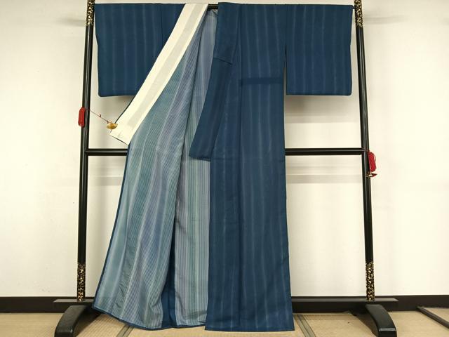 平和屋着物▽上質な小紋　無双　紗袷　紗×紗　縞　正絹　逸品　AABK7199jh