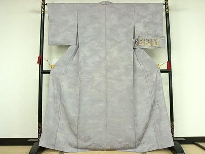 平和屋着物▽京友禅作家　黒島敏　小紋　単衣　霞文　反端付き　正絹　逸品　AABK7200jh