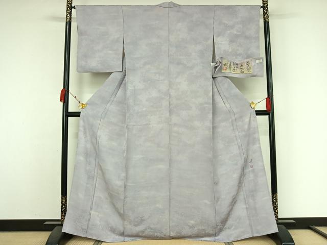 平和屋着物▽京友禅作家　黒島敏　小紋　単衣　霞文　反端付き　正絹　逸品　AABK7200jh