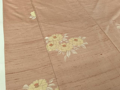 平和屋着物▽上質な紬　単衣　草花文　正絹　逸品　AABK7202jh
