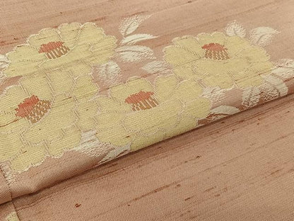 平和屋着物▽上質な紬　単衣　草花文　正絹　逸品　AABK7202jh