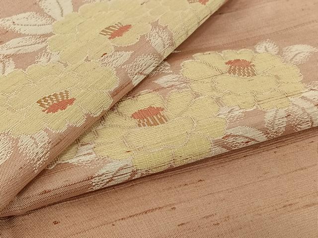 平和屋着物▽上質な紬　単衣　草花文　正絹　逸品　AABK7202jh