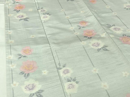 平和屋着物▽上質な紬　単衣　草花文　正絹　逸品　AABK7203jh
