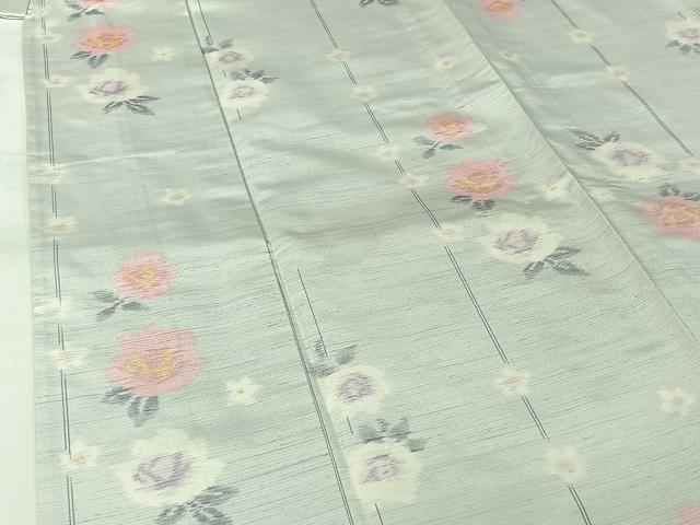 平和屋着物▽上質な紬　単衣　草花文　正絹　逸品　AABK7203jh