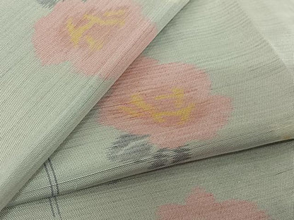 平和屋着物▽上質な紬　単衣　草花文　正絹　逸品　AABK7203jh
