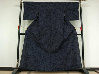 平和屋着物▽上質な紬　単衣　地紙吉祥花文　正絹　逸品　AABK7204jh