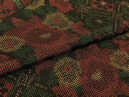 平和屋着物▽上質な紬　単衣　切嵌花文　正絹　逸品　AABK7205jh