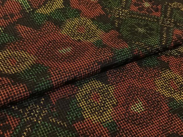 平和屋着物▽上質な紬　単衣　切嵌花文　正絹　逸品　AABK7205jh
