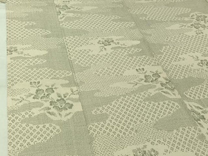 平和屋着物▽上質な紬　単衣　雲取り花文　正絹　逸品　AABK7206jh