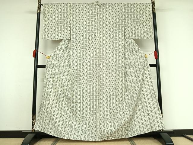 平和屋着物▽上質な紬　単衣　麻の葉文様　正絹　逸品　AABK7207jh