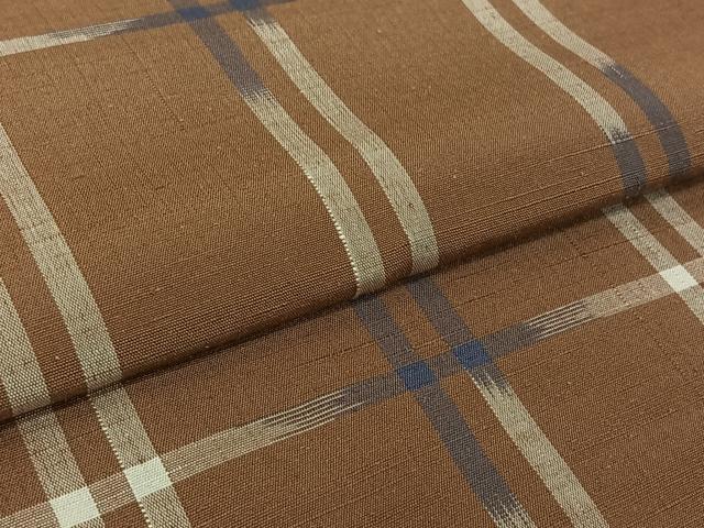 平和屋着物▽上質な紬　単衣　格子　正絹　逸品　AABK7209jh