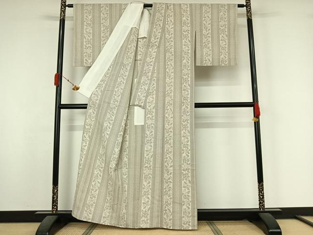 平和屋着物▽本塩沢　単衣　180亀甲　花間道　正絹　逸品　AABK7210jh