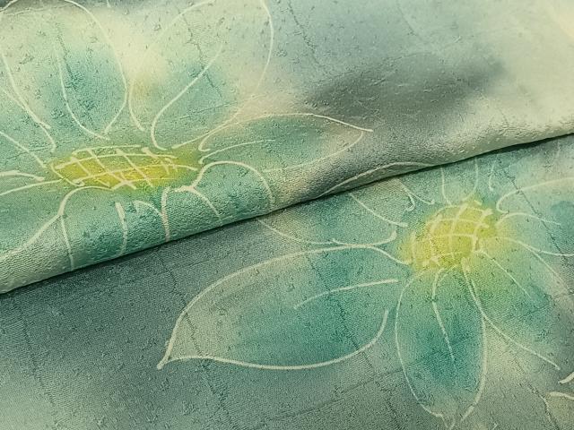 平和屋着物▽上質な小紋　単衣　草花文　暈し染め　正絹　逸品　AABK7217jh