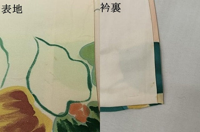 平和屋着物▽上質な小紋　単衣　手描き　地紋起こし　草花文　正絹　逸品　AABK7221jh