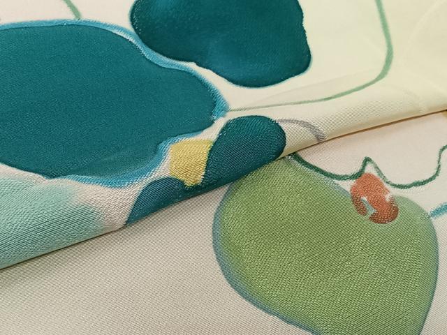 平和屋着物▽上質な小紋　単衣　手描き　地紋起こし　草花文　正絹　逸品　AABK7221jh