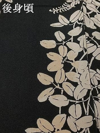 平和屋着物▽上質な小紋　単衣　草花文　黒地　正絹　逸品　AABK7224jh