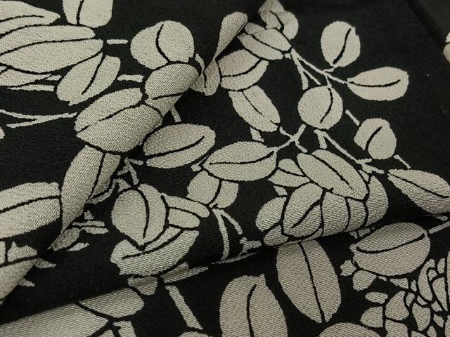 平和屋着物▽上質な小紋　単衣　草花文　黒地　正絹　逸品　AABK7224jh