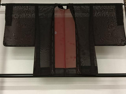 平和屋着物▽羽織　スリーシーズン　春夏秋　塵除け　楓文　黒地　正絹　逸品　AABK7226jh