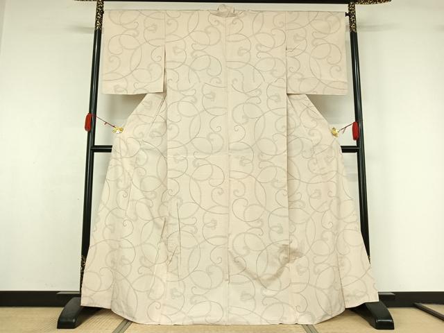 平和屋着物▽上質な紬　単衣　唐草文　正絹　逸品　AABK7227jh