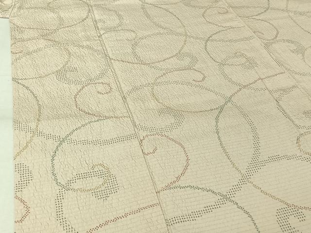 平和屋着物▽上質な紬　単衣　唐草文　正絹　逸品　AABK7227jh