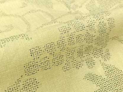 平和屋着物▽結城紬　単衣　80亀甲　葡萄唐草文　正絹　逸品　AABK7228jh