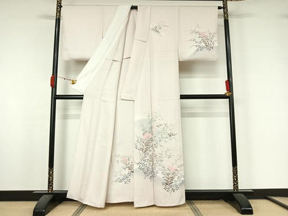 平和屋着物▽訪問着　単衣　草花文　暈し染め　正絹　逸品　AABK7230jh