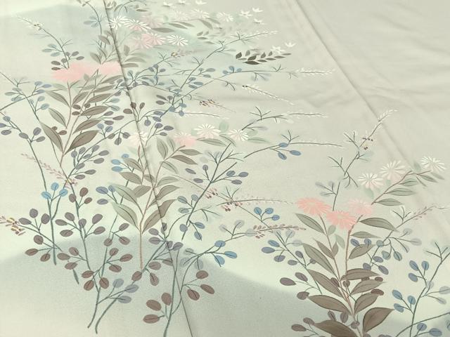 平和屋着物▽訪問着　単衣　草花文　暈し染め　正絹　逸品　AABK7230jh