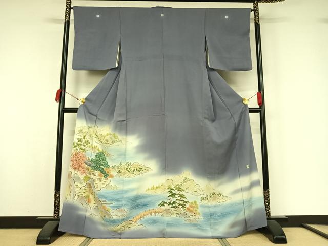 平和屋着物▽人間国宝・羽田登喜男　色留袖　単衣　風景花文　暈し染め　正絹　逸品　AABK7231jh