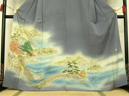 平和屋着物▽人間国宝・羽田登喜男　色留袖　単衣　風景花文　暈し染め　正絹　逸品　AABK7231jh